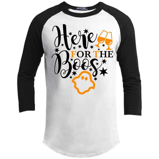 Here For The Boos Raglan T-Shirts CustomCat White/Black X-Small 