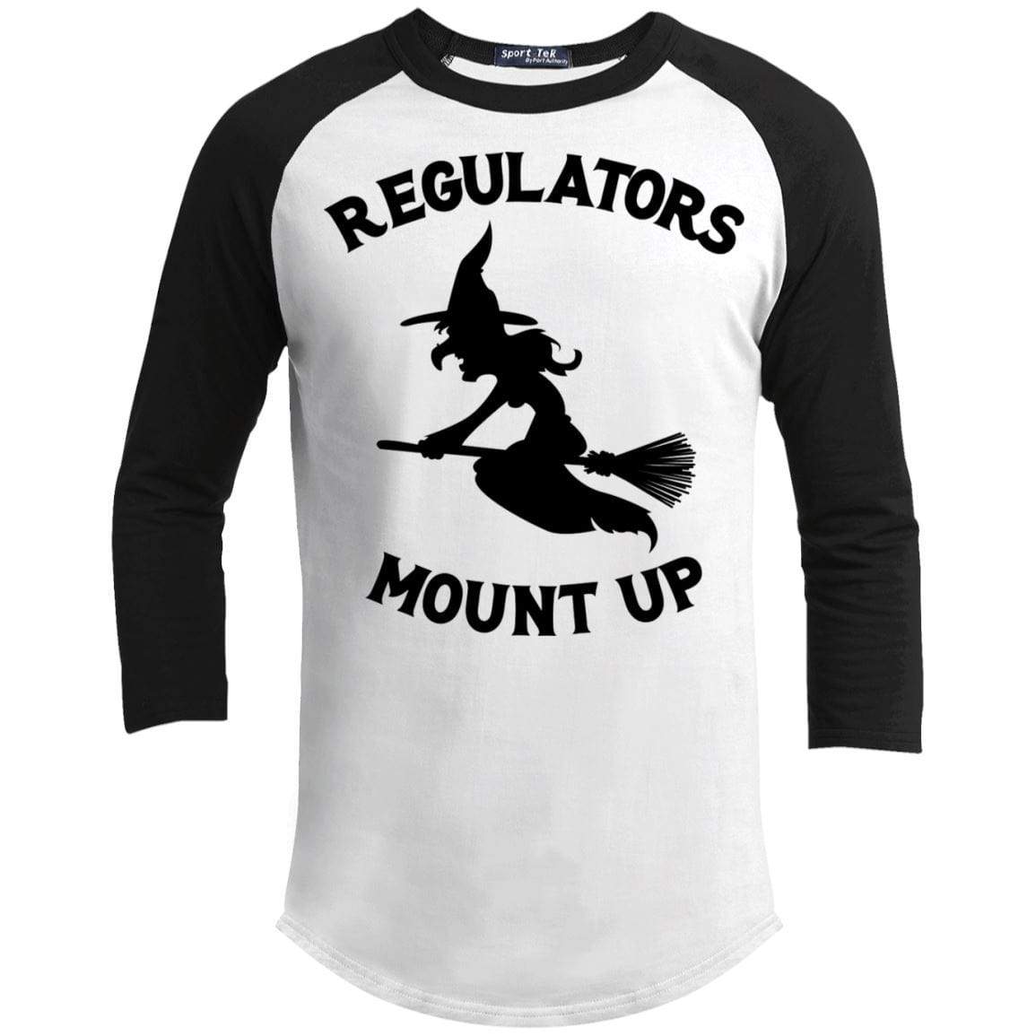 Regulators Mount up Raglan T-Shirts CustomCat White/Black X-Small 