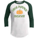 Pumpkin Believer Raglan T-Shirts CustomCat White/Forest X-Small 