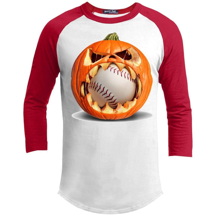 Baseball Pumpkin Raglan T-Shirts CustomCat White/Red X-Small 