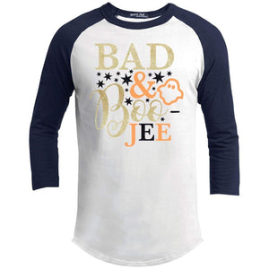Bad and Boo-jee Youth Raglan T-Shirts CustomCat White/Navy YXS 