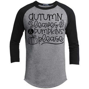 Autumn Leaves & Pumpkins Please Raglan T-Shirts CustomCat Heather Grey/Black X-Small 