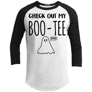Check Out My Boo-Tee Raglan T-Shirts CustomCat White/Black X-Small 