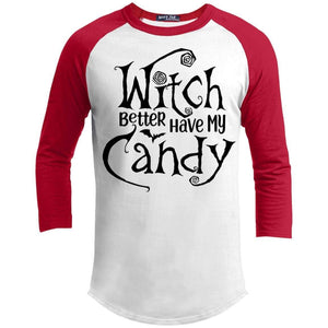 Witch Candy Raglan T-Shirts CustomCat White/Red X-Small 