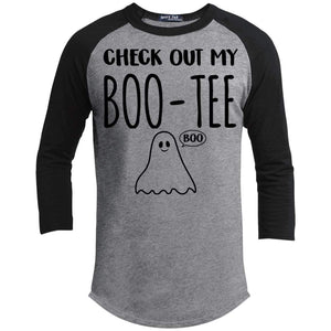 Check Out My Boo-Tee Raglan T-Shirts CustomCat Heather Grey/Black X-Small 