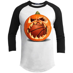 Basketball Pumpkin Raglan T-Shirts CustomCat White/Black X-Small 