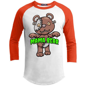 Mama Bear Halloween Raglan T-Shirts CustomCat White/Deep Orange X-Small 
