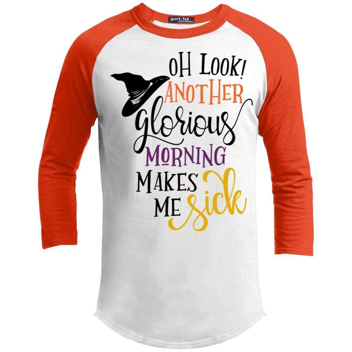 Another Morning Makes Me Sick Raglan T-Shirts CustomCat White/Deep Orange X-Small 