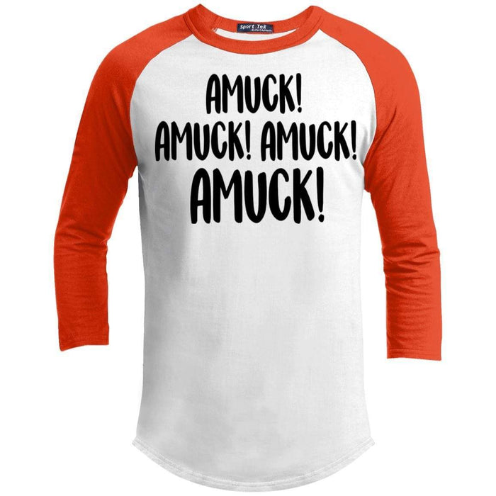 Amuck Amuck Amuck Raglan T-Shirts CustomCat White/Deep Orange X-Small 