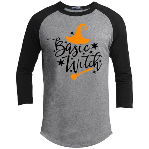 Basic Witch Raglan T-Shirts CustomCat Heather Grey/Black X-Small 