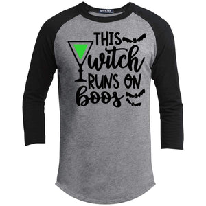 This Witch Runs On Boos Raglan T-Shirts CustomCat Heather Grey/Black X-Small 