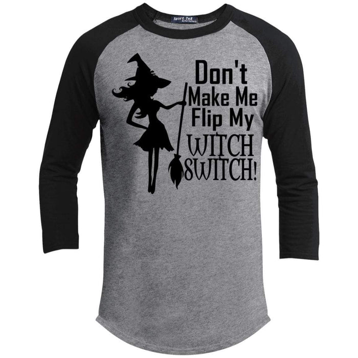 Flip My Witch Switch Raglan T-Shirts CustomCat Heather Grey/Black X-Small 