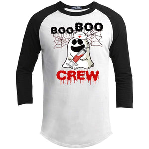 Boo Boo Crew Nurse Raglan T-Shirts CustomCat White/Black X-Small 