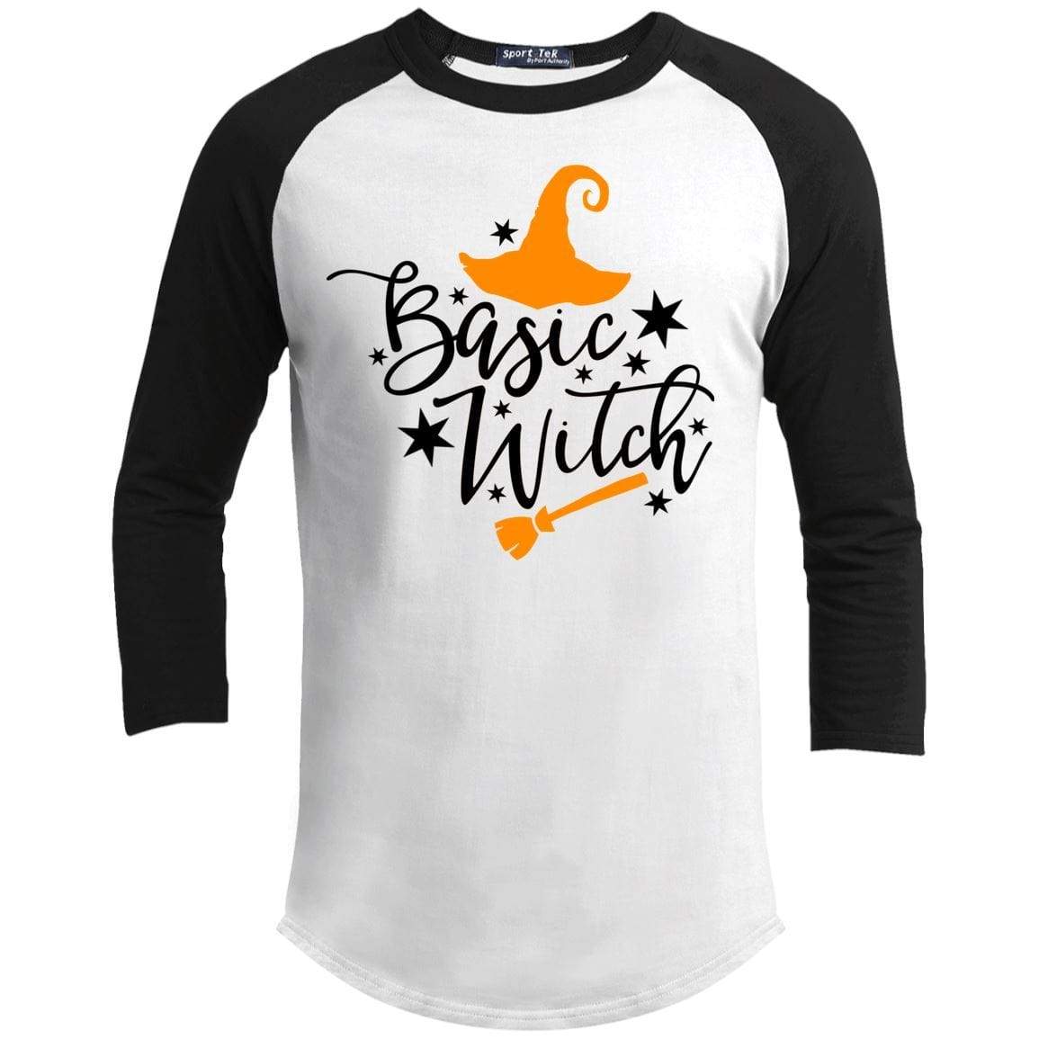 Basic Witch Raglan T-Shirts CustomCat White/Black X-Small 