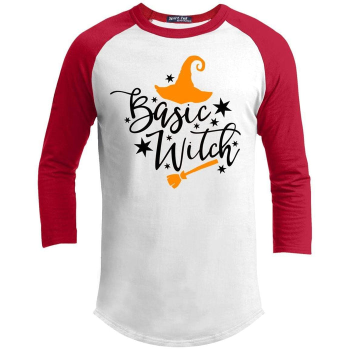 Basic Witch Raglan T-Shirts CustomCat White/Red X-Small 