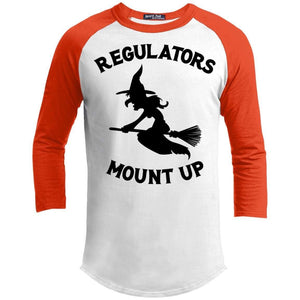 Regulators Mount up Raglan T-Shirts CustomCat White/Deep Orange X-Small 