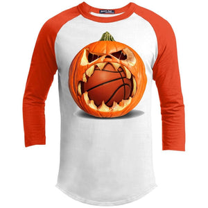 Basketball Pumpkin Raglan T-Shirts CustomCat White/Deep Orange X-Small 