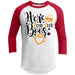 Here For The Boos Raglan T-Shirts CustomCat White/Red X-Small 