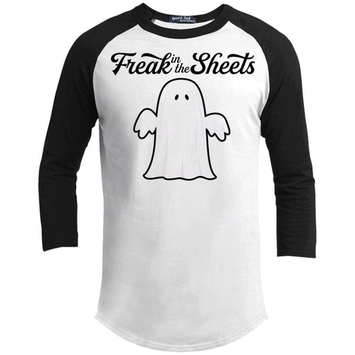 Freak In The Sheets Raglan T-Shirts CustomCat White/Black X-Small 