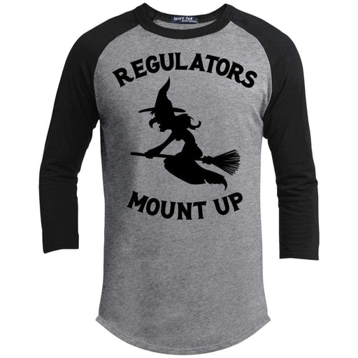 Regulators Mount up Raglan T-Shirts CustomCat Heather Grey/Black X-Small 