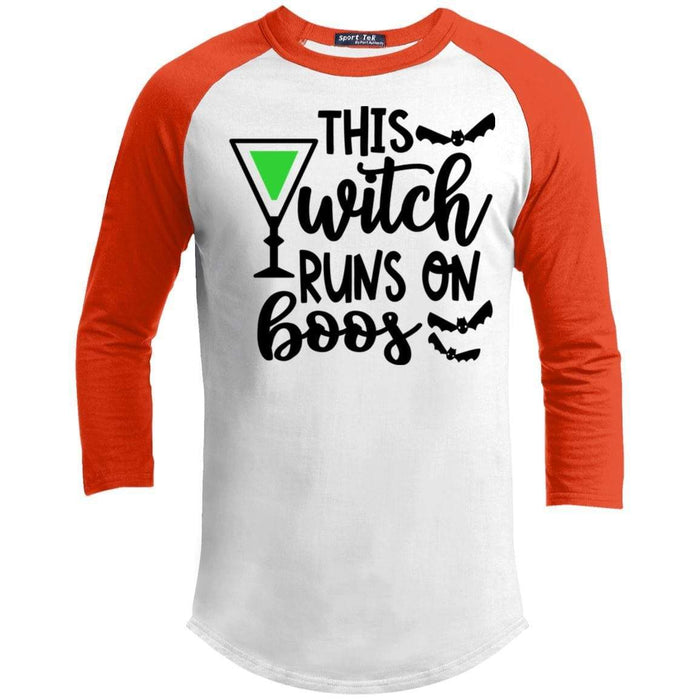 This Witch Runs On Boos Raglan T-Shirts CustomCat White/Deep Orange X-Small 