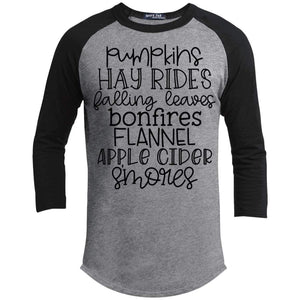 Pumpkins Hayrides Falling Leaves Raglan T-Shirts CustomCat Heather Grey/Black X-Small 