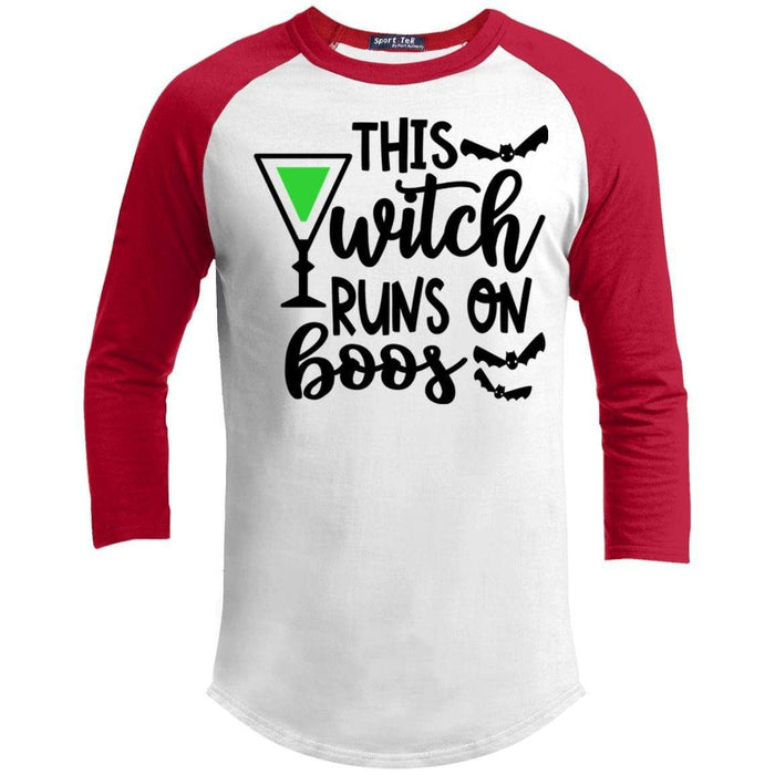 This Witch Runs On Boos Raglan T-Shirts CustomCat White/Red X-Small 