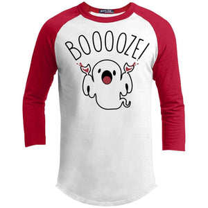 Booooze Raglan T-Shirts CustomCat White/Red X-Small 