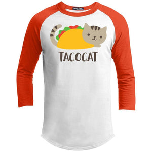 Tacocat Raglan T-Shirts CustomCat White/Deep Orange X-Small 