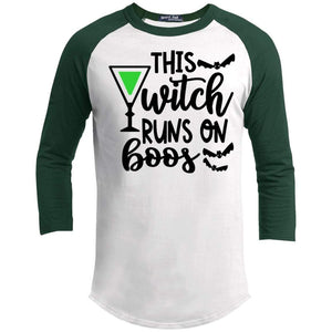 This Witch Runs On Boos Raglan T-Shirts CustomCat White/Forest X-Small 