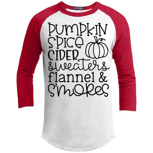 Pumpkin Spice Cider Sweaters Raglan T-Shirts CustomCat White/Red X-Small 