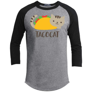 Tacocat Raglan T-Shirts CustomCat Heather Grey/Black X-Small 