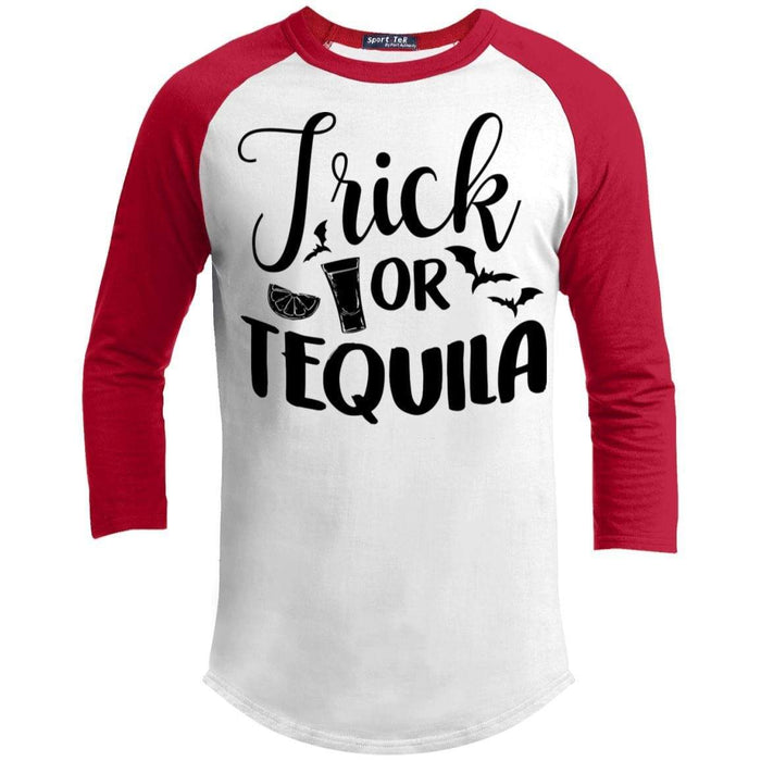 Trick Or Tequila Raglan T-Shirts CustomCat White/Red X-Small 