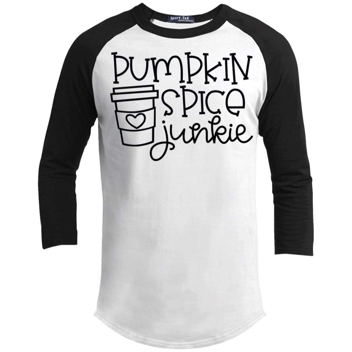 Pumpkin Spice Junkie Raglan T-Shirts CustomCat White/Black X-Small 
