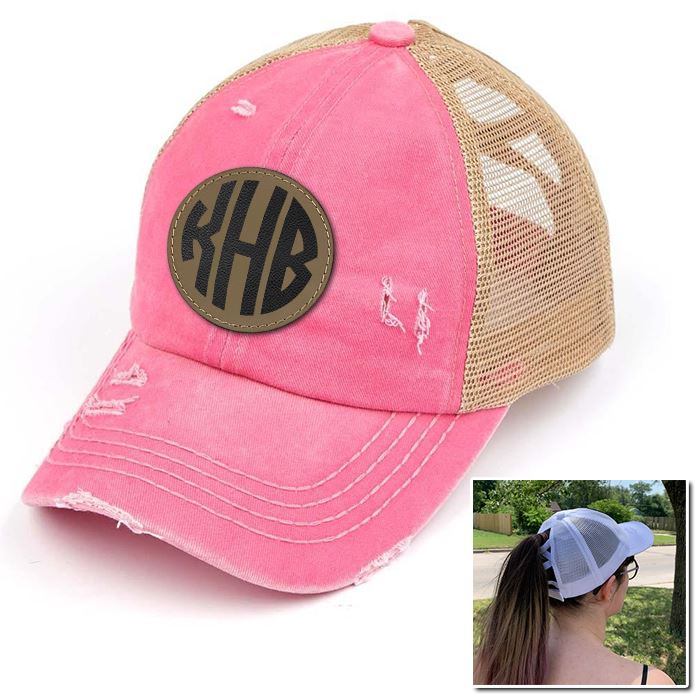 Personalized Monogram (Leather Patch) Ponytail Premium Hat