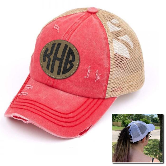 Personalized Monogram (Leather Patch) Ponytail Premium Hat