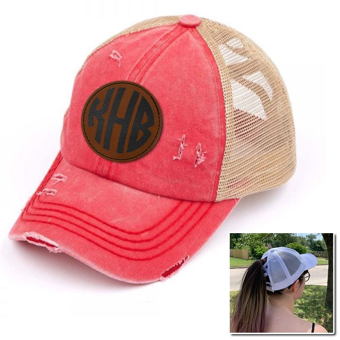 Personalized Monogram (Leather Patch) Ponytail Premium Hat