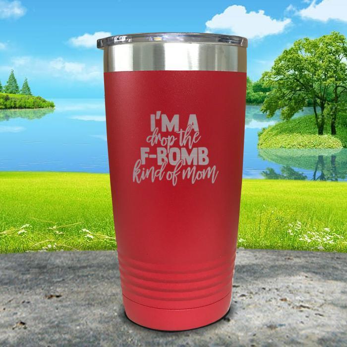 F Bomb Kind Of Mom Engraved Tumbler Tumbler ZLAZER 20oz Tumbler Red 