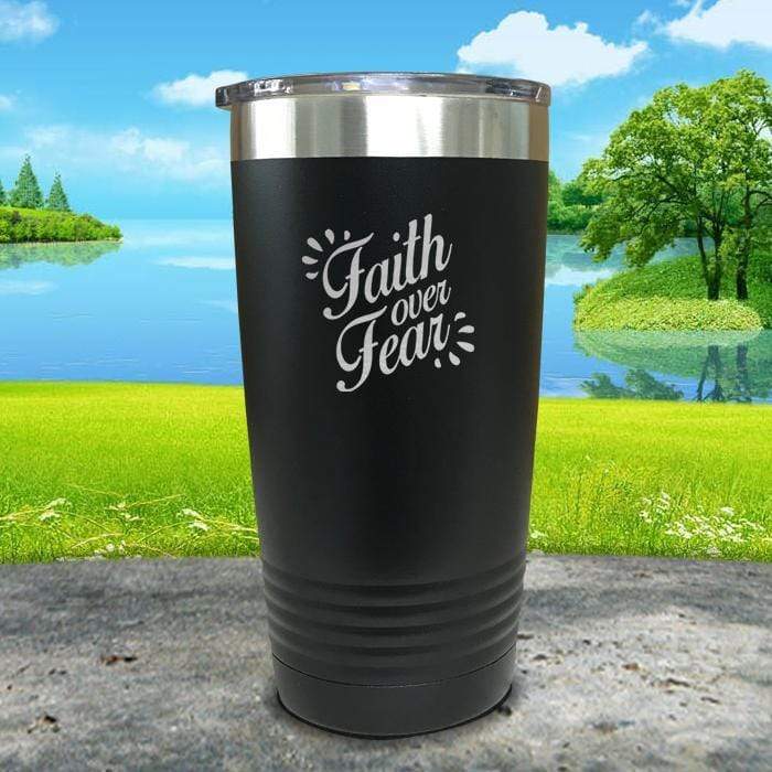 Faith Over Fear Engraved Tumbler Tumbler ZLAZER 20oz Tumbler Black 