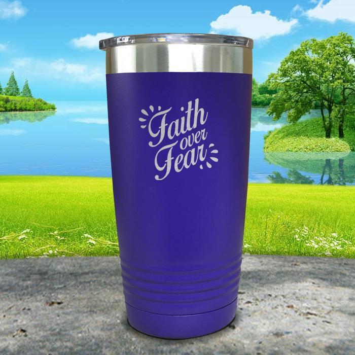 Faith Over Fear Engraved Tumbler Tumbler ZLAZER 20oz Tumbler Royal Purple 