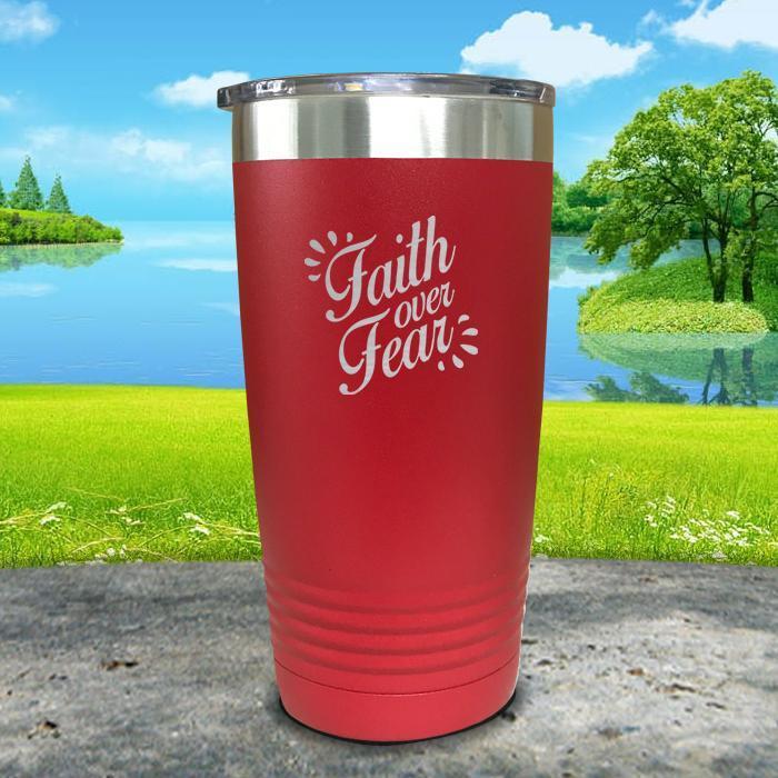 Faith Over Fear Engraved Tumbler Tumbler ZLAZER 20oz Tumbler Red 