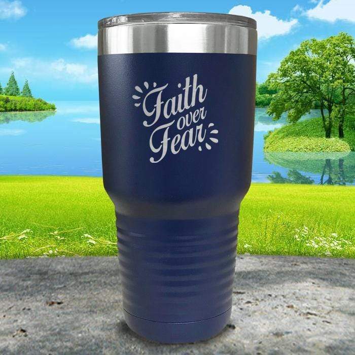 Faith Over Fear Engraved Tumbler Tumbler ZLAZER 30oz Tumbler Navy 