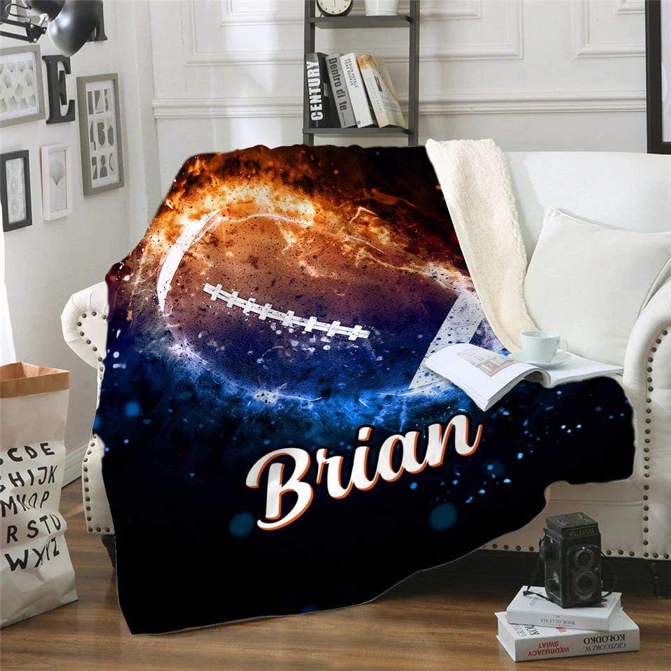 Fire Football Personalized Blankets