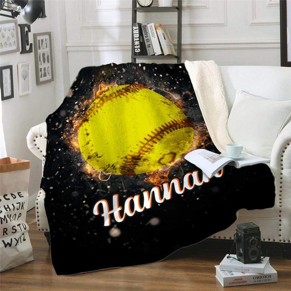 Fire Softball Personalized Blankets