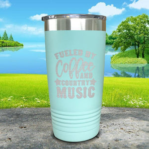 Fueled by Coffee and Country Music Engraved Tumbler Tumbler ZLAZER 20oz Tumbler Mint 