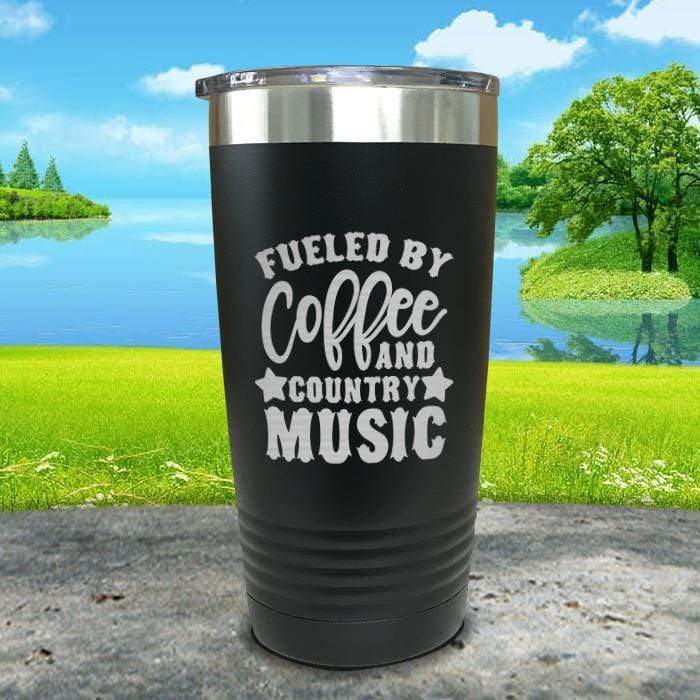 Fueled by Coffee and Country Music Engraved Tumbler Tumbler ZLAZER 20oz Tumbler Black 