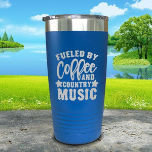 Fueled by Coffee and Country Music Engraved Tumbler Tumbler ZLAZER 20oz Tumbler Blue 
