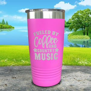 Fueled by Coffee and Country Music Engraved Tumbler Tumbler ZLAZER 20oz Tumbler Pink 