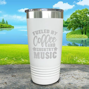 Fueled by Coffee and Country Music Engraved Tumbler Tumbler ZLAZER 20oz Tumbler White 