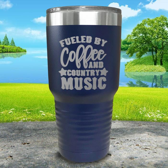 Fueled by Coffee and Country Music Engraved Tumbler Tumbler ZLAZER 30oz Tumbler Navy 